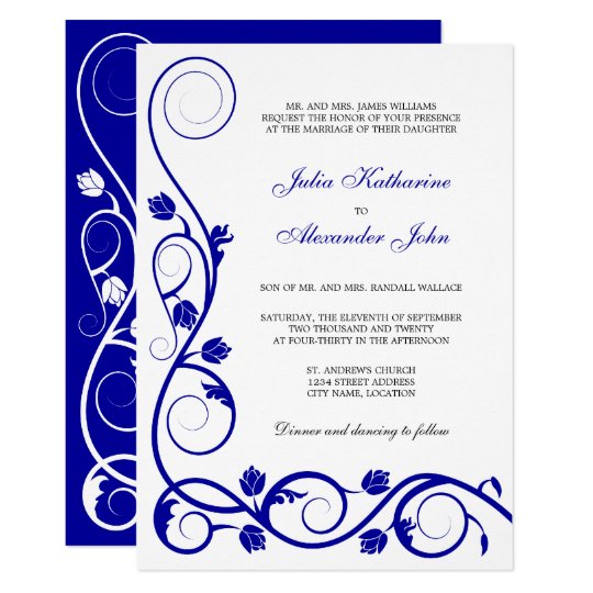 Elegant Royal Blue and White Swirls Card