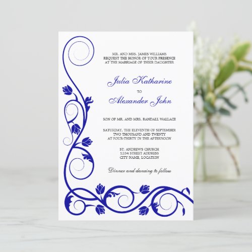 Elegant Royal Blue and White Swirls Invitation