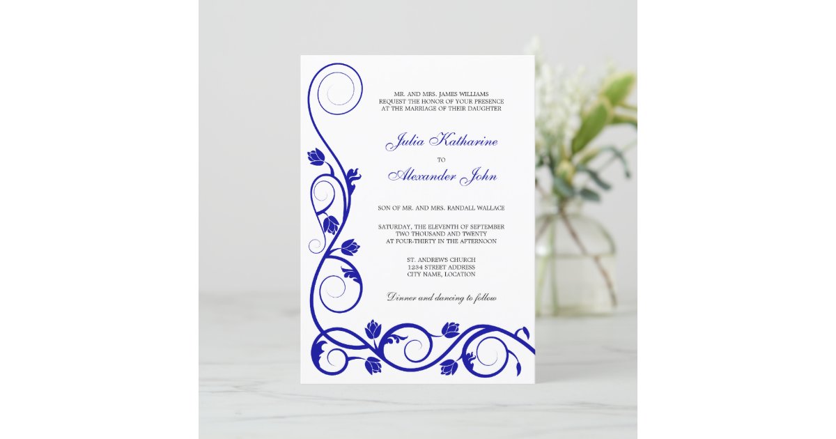 Elegant Royal Blue and White Swirls Invitation