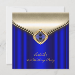 Elegant Royal Blue Beige Gold Birthday Party Invitation