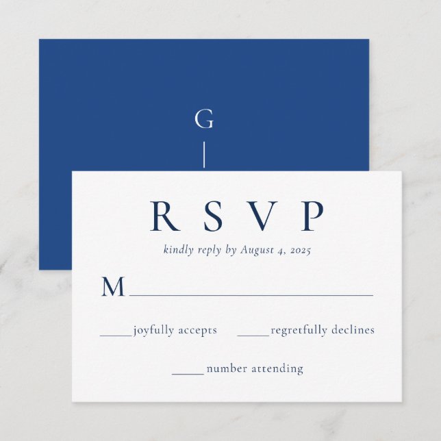 Elegant Royal Blue Beige Wedding RSVP Card (Front/Back)