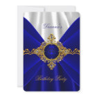 Elegant Royal Blue Birthday Gold Jewel White Silk