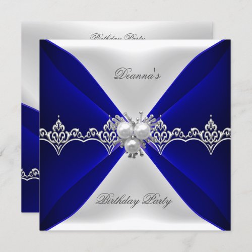 Elegant Royal Blue Birthday Jewel White Silk Invitation