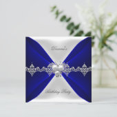 Elegant Royal Blue Birthday Jewel White Silk Invitation (Standing Front)