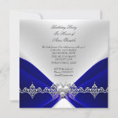 Elegant Royal Blue Birthday Jewel White Silk Invitation (Back)
