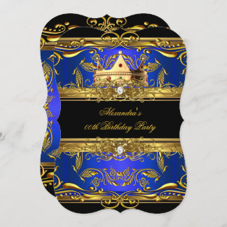 Elegant Royal Blue Black King Queen Birthday Party Invitation