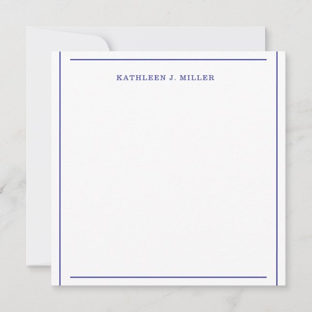 Elegant Royal Blue Border Name Note Card (Front)