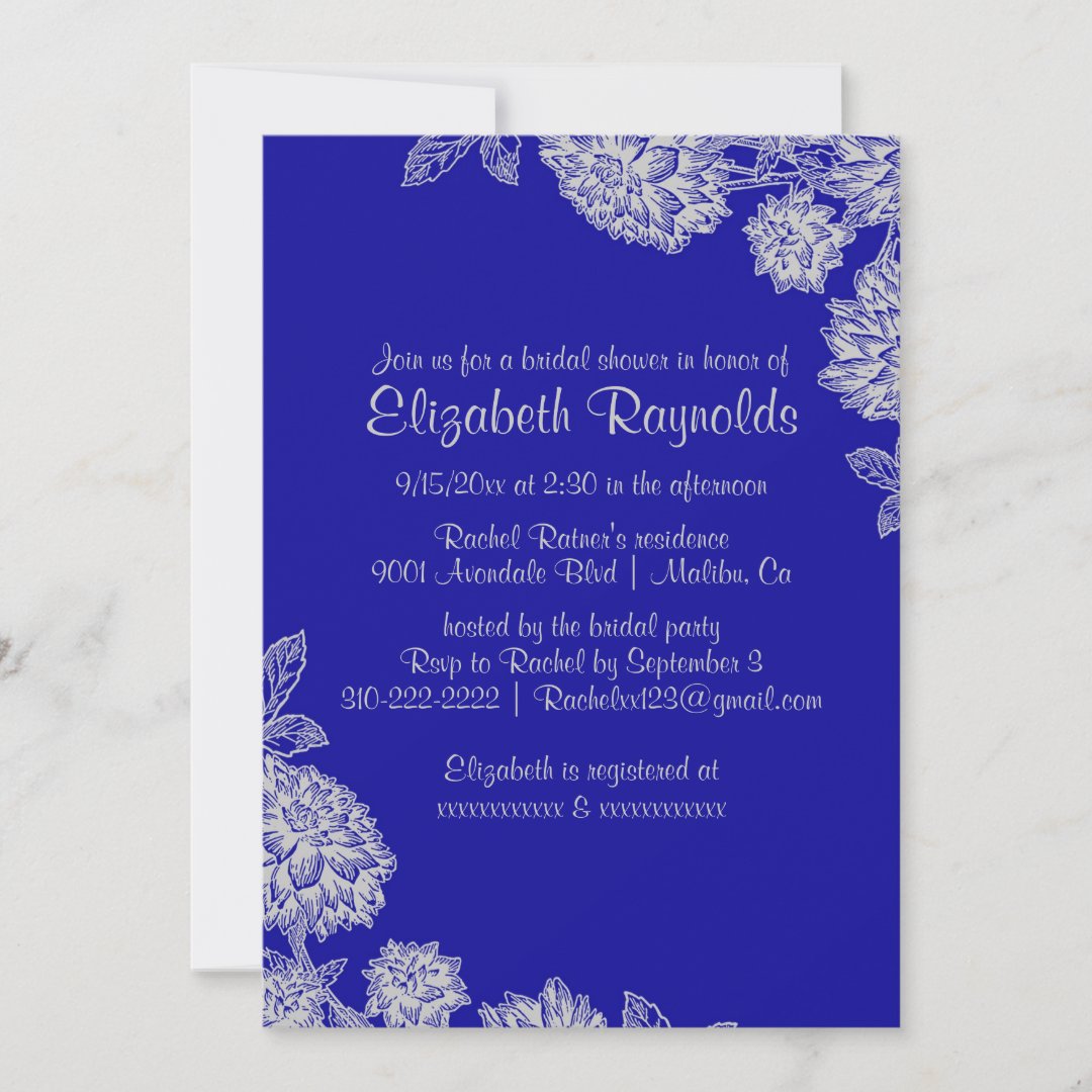 Elegant Royal Blue Bridal Shower Invitations Zazzle