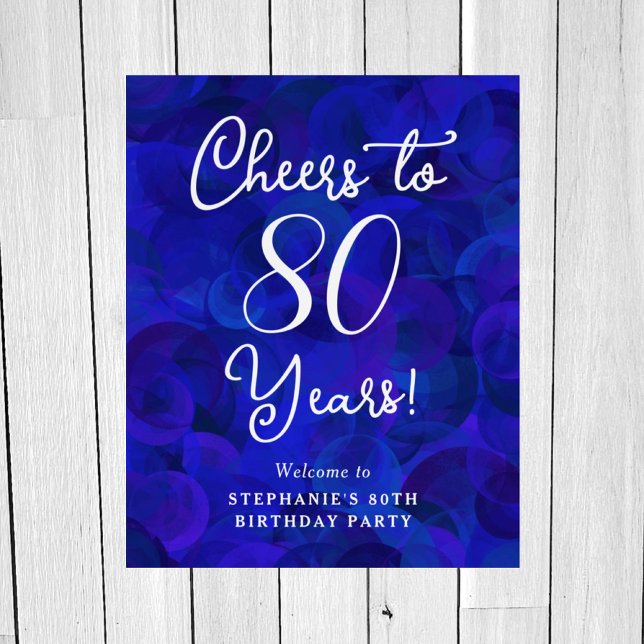 Elegant Royal Blue Cheers to 80 Years Birthday Foam Board (Creator Uploaded)