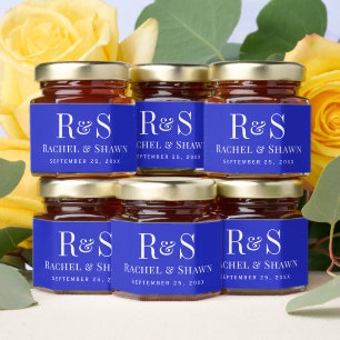 Elegant Royal Blue Chic Modern Monogram Wedding Honey Jar Favors