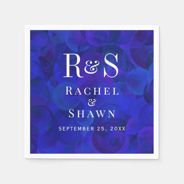 Elegant Royal Blue Chic Modern Monogram Wedding Napkins (Front)