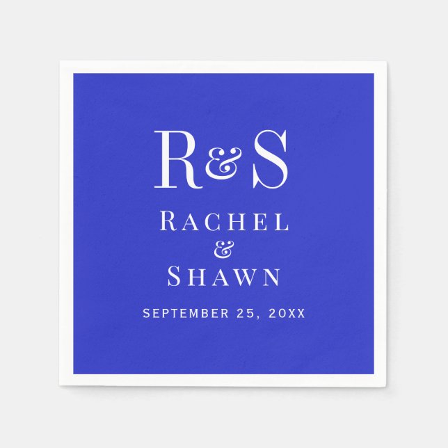 Elegant Royal Blue Chic Modern Monogram Wedding Napkins (Front)