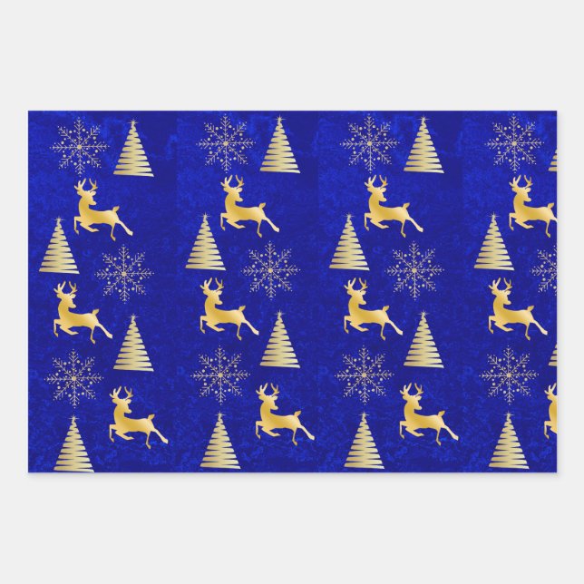 Elegant Royal Blue Christmas  Wrapping Paper Sheets (Front)