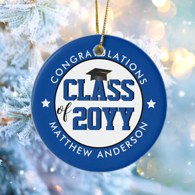 Elegant Royal Blue Class of 2025 2026 Graduation Ceramic Ornament (Creator Uploaded)
