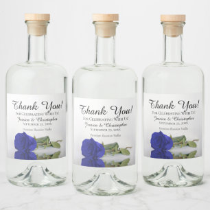 Elegant Royal Blue Cobalt Rose Wedding Thank You Liquor Bottle Label