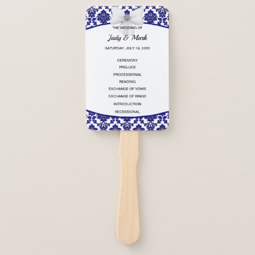 Elegant Royal Blue Damask Wedding Program Hand Fan