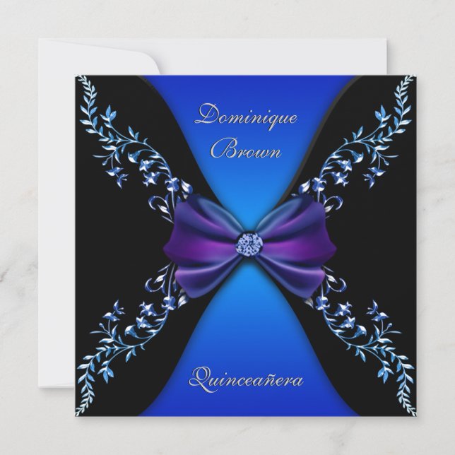 Elegant Royal Blue Diamond Bow Invitation (Front)