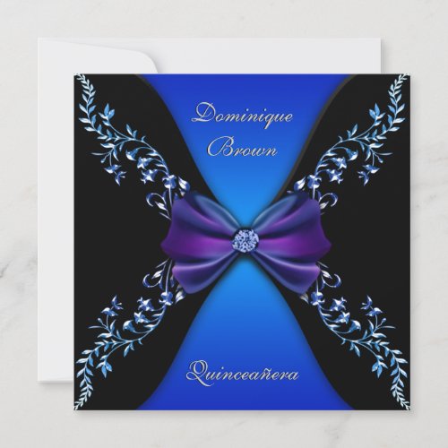 Elegant Royal Blue Diamond Bow Personalized Invite