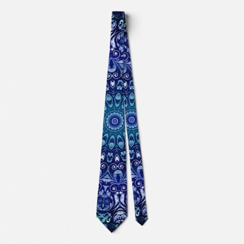 Elegant Royal Blue Floral Damask Pattern  Neck Tie