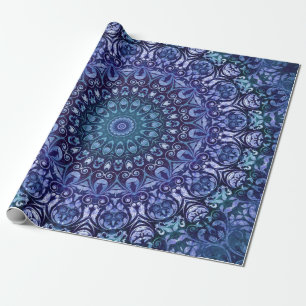 Elegant Royal Blue Floral Damask Pattern Wrapping Paper