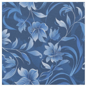 Elegant Royal Blue Floral Design Fabric
