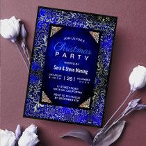 Elegant royal blue floral faux silver Christmas  Invitation