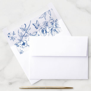 Elegant Royal Blue Floral Garden Wedding Envelope Liner