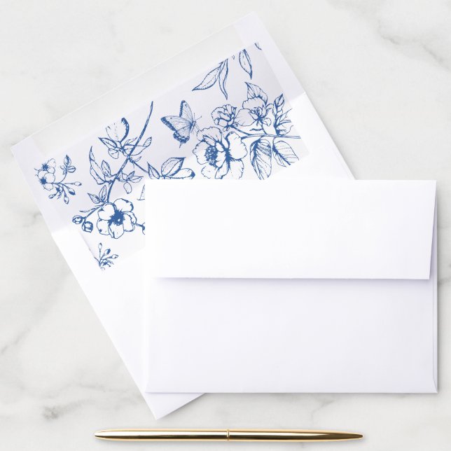 Elegant Royal Blue Floral Garden Wedding Envelope Liner (Desk)