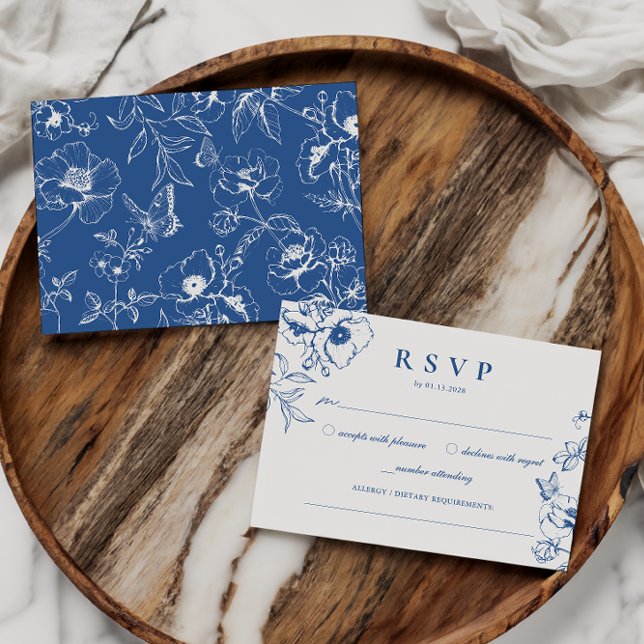 Elegant Royal Blue Floral Garden Wedding RSVP Enclosure Card (Creator Uploaded)