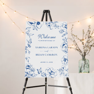 Elegant Royal Blue Floral Garden Wedding Welcome Foam Board