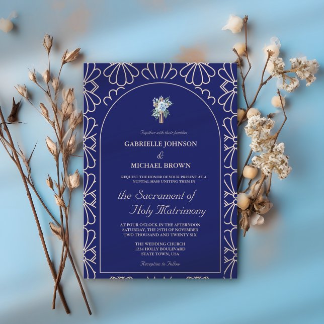Elegant Royal Blue Floral Nuptial Mass Wedding Invitation (Creator Uploaded)