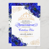 Elegant Royal Blue Floral Quinceanera Birthday Invitation (Front/Back)