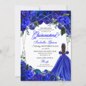 Elegant Royal Blue Floral Quinceanera Birthday Invitation (Front)