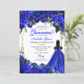 Elegant Royal Blue Floral Quinceanera Birthday Invitation (Standing Front)