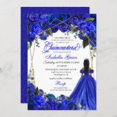 Elegant Royal Blue Floral Quinceanera Birthday Invitation (Front/Back)