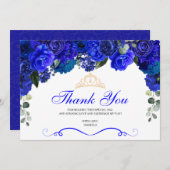 Elegant Royal Blue Floral Quinceanera Thank You (Front/Back)