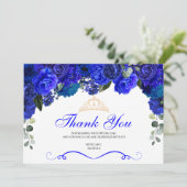 Elegant Royal Blue Floral Quinceanera Thank You (Standing Front)