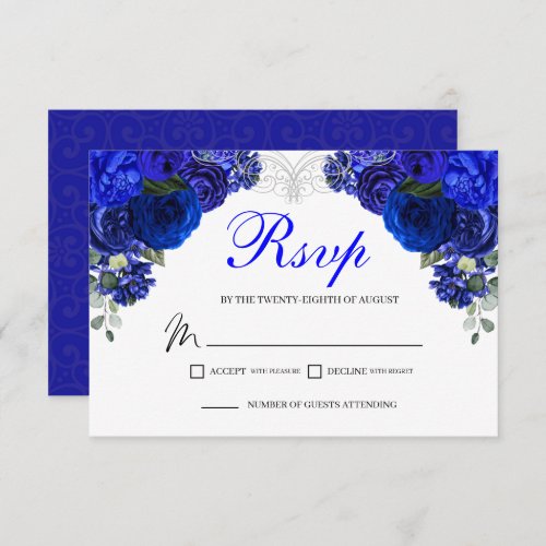 Elegant Royal Blue Floral RSVP Enclosure Card