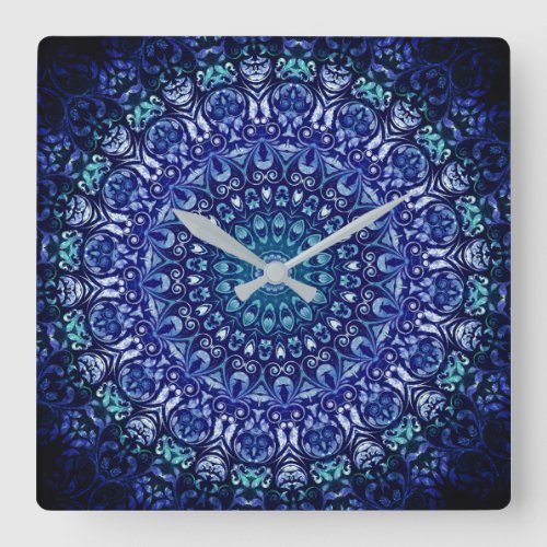 Elegant Royal Blue Floral  Square Wall Clock