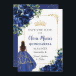Elegant Royal Blue Flowers Princess Quinceañera  Save The Date<br><div class="desc">Personalize this pretty royal blue floral Quinceañera / Sweet 16 birthday save the date easily and quickly. Simply click the customize it further button to edit the texts, change fonts and fonts colors. Featuring a girl dressed in a beautiful royal blue dress and vibrant royal blue flowers. Matching items available...</div>