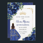 Elegant Royal Blue Flowers Princess Quinceañera  Save The Date<br><div class="desc">Personalize this pretty royal blue floral Quinceañera / Sweet 16 birthday save the date easily and quickly. Simply click the customize it further button to edit the texts, change fonts and fonts colors. Featuring a girl dressed in a beautiful royal blue dress and vibrant royal blue flowers. Matching items available...</div>