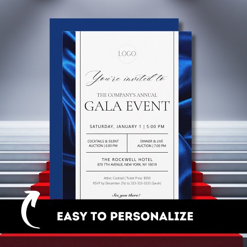 Elegant Royal Blue Gala Fundraising Event Invitation
