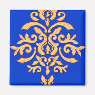 Elegant Royal Blue & Gilded Damask Magnet