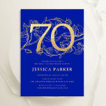 Elegant Royal Blue Gold 70th Birthday Invitation<br><div class="desc">Elegant royal blue gold 70th birthday party invitation. Customizable modern feminine design featuring roses botanical accents and faux glitter gold. Simple floral invite card perfect for a stylish female bday celebration. Personalize with your own details. Printed Zazzle invitations or instant download digital printable template.</div>