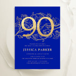 Elegant Royal Blue Gold 90th Birthday Invitation<br><div class="desc">Elegant royal blue gold  90th birthday party invitation. Customizable modern feminine design featuring roses botanical accents and faux glitter gold. Simple floral invite card perfect for a stylish female bday celebration. Personalize with your own details. Printed Zazzle invitations or instant download digital printable template.</div>