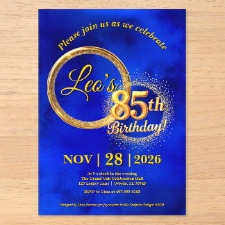 Elegant Royal Blue Gold Acrylic Milestone Birthday Invitations