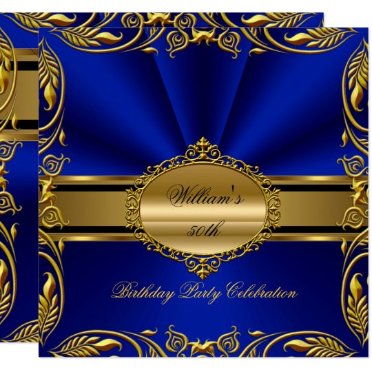 elegant royal blue gold birthday party floral invitation blue and gold party