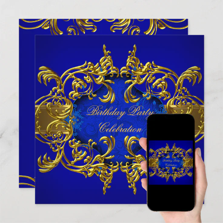 Elegant Royal Blue Gold Birthday Party Invitation Zazzle