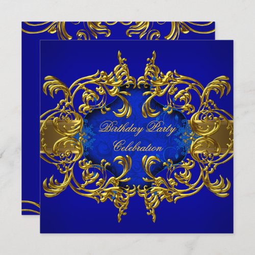 Elegant Royal Blue Gold Birthday Party Invitation