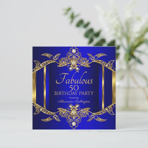 Elegant Royal Blue Gold Birthday Party Invitation | Zazzle